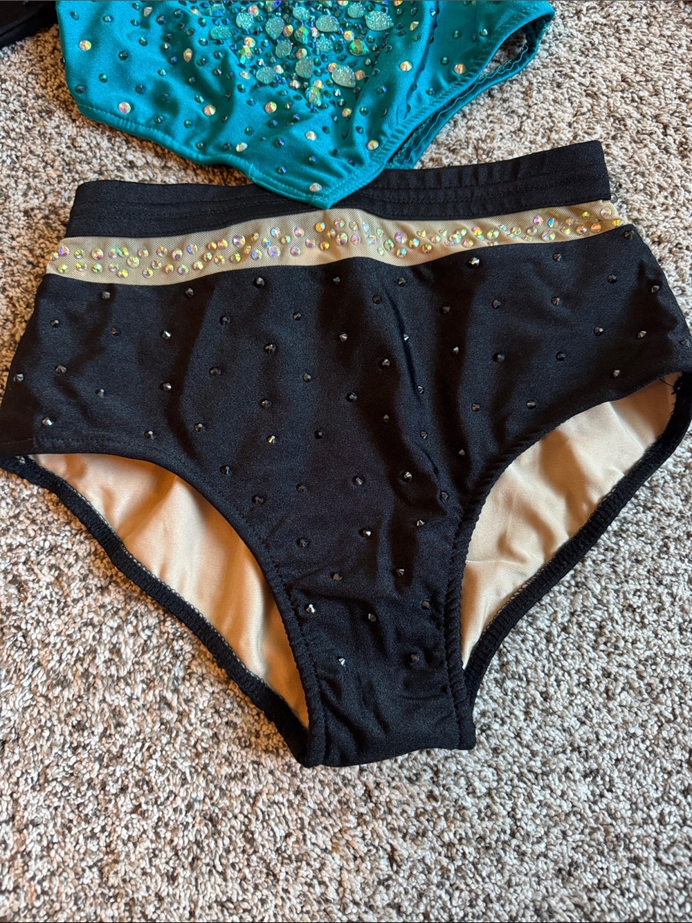 Glamour Teal and Black Jeweled Dance Costume - Picture 3 of 9